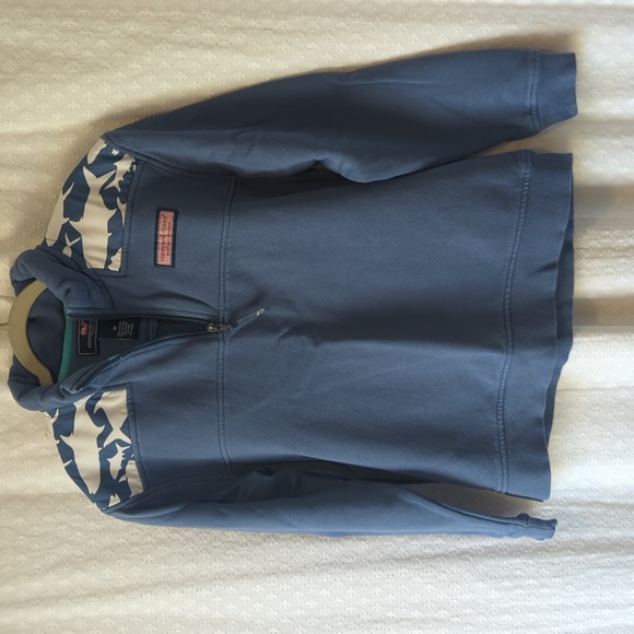 Vineyard Vines Other - Vineyard Vines Blue and White Pullover Quarter Zip Shark Print Youth M